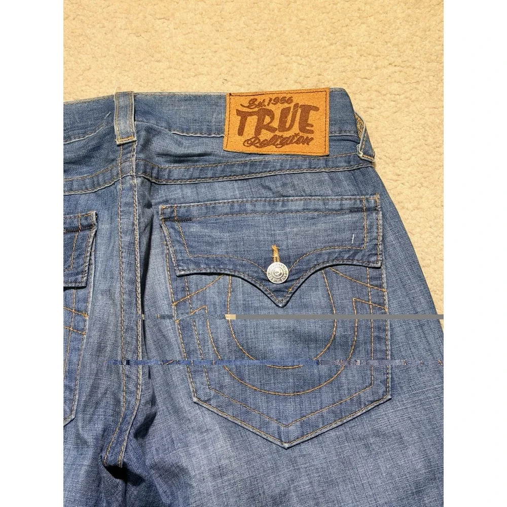 True Religion Ricky Jeans Mens 34 Made In USA Bootcut Flap Pocket Blue Denim Y2K